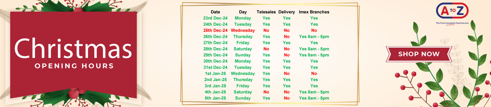 Christmas Opening Hours