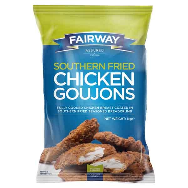 FAIRWAY SOUTHERN FRIED CHICKEN GOUJONS 3x1kg FULLY COOKED PR CODE :30003101