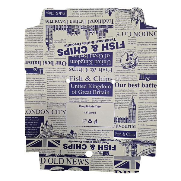 LARGE 12" NEWSPRINT FISH & CHIPS BOXS 1x100's 310mm x 151mm x 48mm