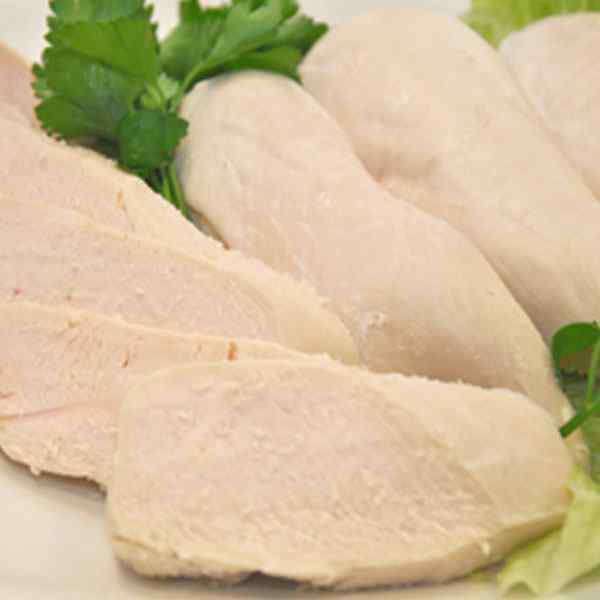 UNIVERSAL STEAM COOKED CHICKEN BREAST FILLETS IQF HALAL (140g+)  *BAG* 1x2.5kg ( HALVES )